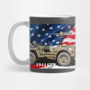 1944 GPW w/American flag background; white text Mug